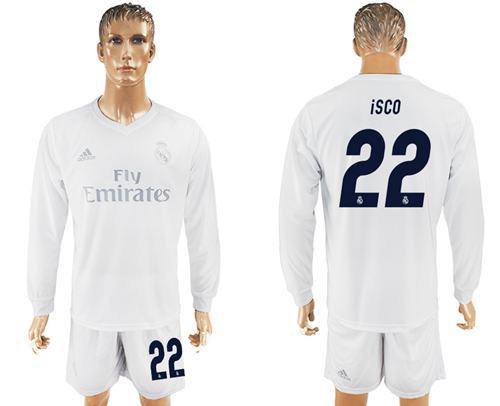 Real Madrid #22 Isco Marine Environmental Protection Home Long Sleeves Soccer Club Jersey